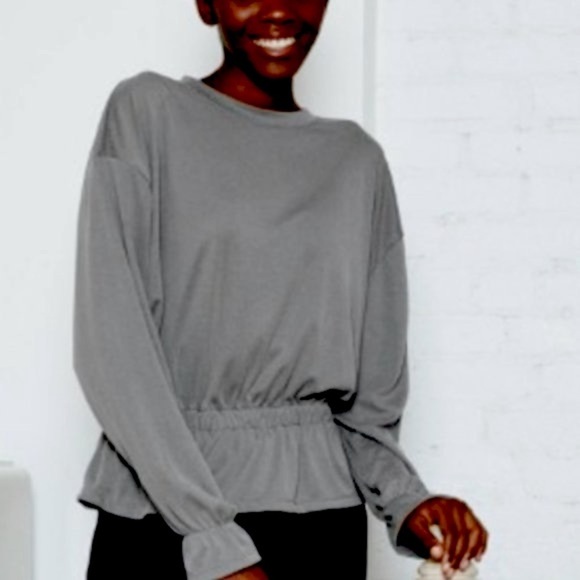 A NEW DAY gray ribbed drop shoulder round neck peplum top M - Picture 1 of 6